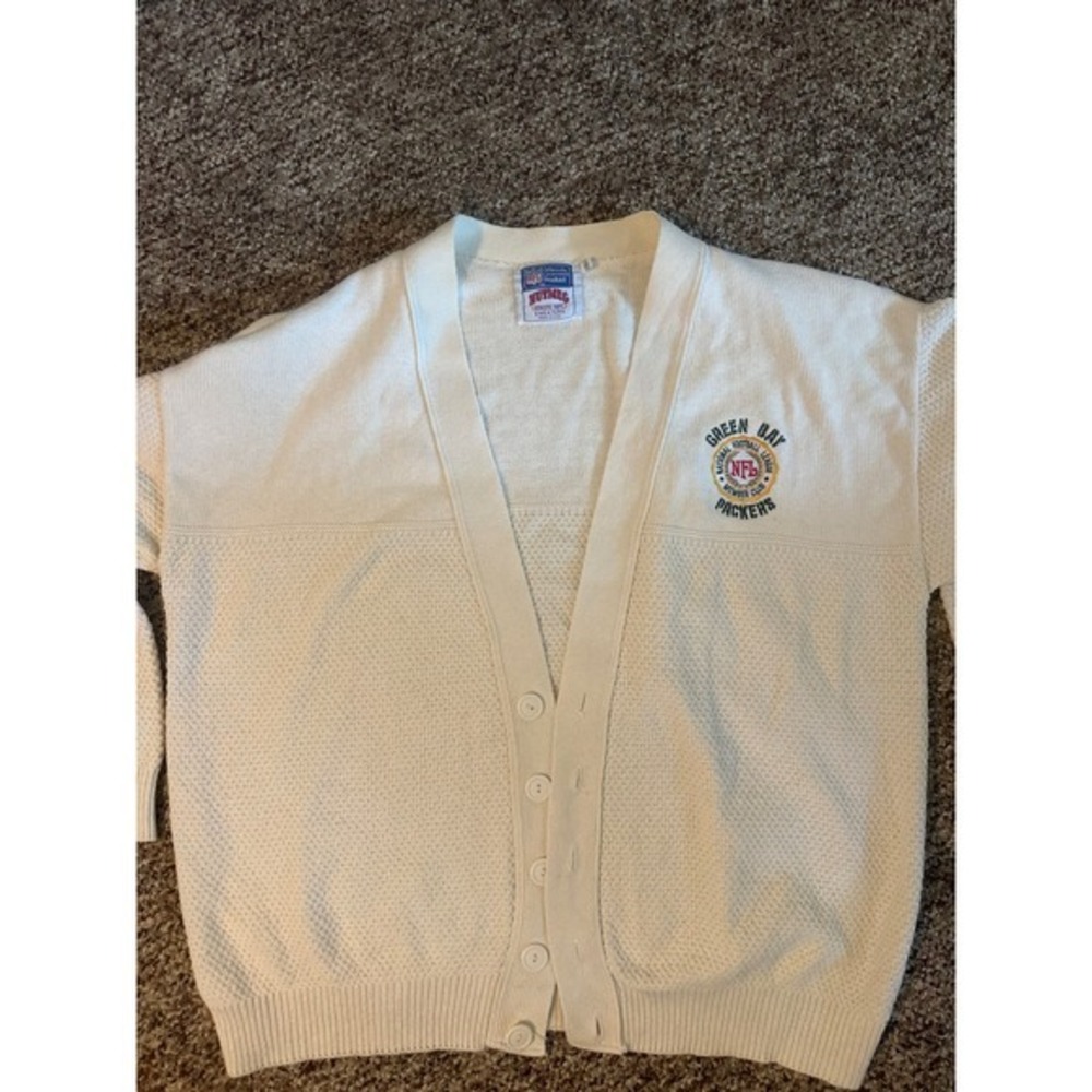 VTG Green‎ Bay Packers NFL Nutmeg CARDIGAN, Men's Large